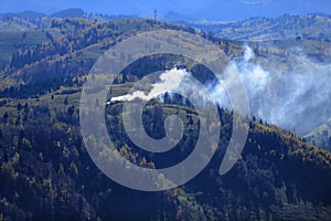 Fire in forested countryside