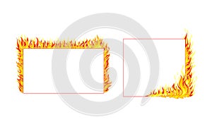 Fire Frame with Hot Burning Tongue of Flame and Border Line Vector Set