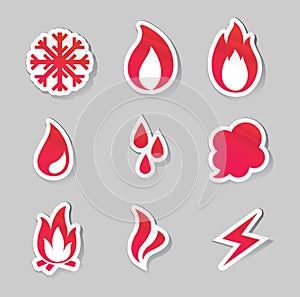 Fire, freeze, steam, water icons