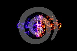 Fire fusion made from different colors blue, pink, red on the black background