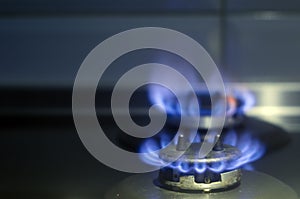 Fire on the gas stove burner