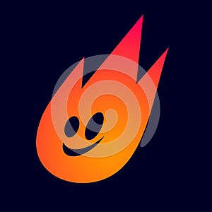 Fire ghost. Halloween icon. Bright orange fireball with a smiley face. Emoji.