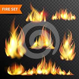 Fire glowing flames icons set