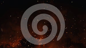Fire Glowing Particles on Black Background