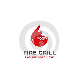 Fire grill logo design for beef restaurant brand identity concept vector illustration