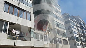Fire in habitable building. Nature global warming.