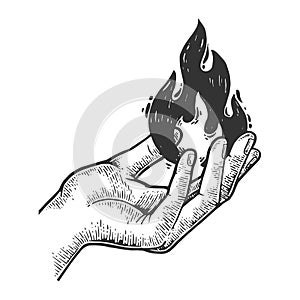 Fire in hand engraving vector illustration