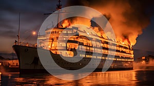 fire has broken out on a cruise ship, prompting an emergency response from the crew and passengers