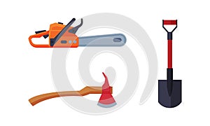 Fire Hatchet and Shovel as Firefighting Equipment Vector Set