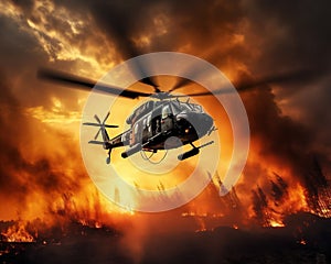 Fire helicopters are extinguishing forest fires.