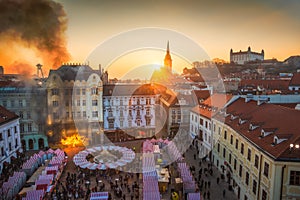 Fire in Historical Building on Square