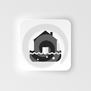 Fire, home, house, insurance, flood water icon - Vector. Insurance neumorphic style vector icon.