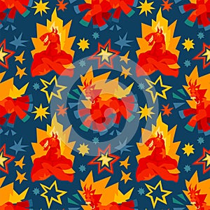 Fire Horse Seamless Pattern Vector