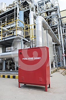 Fire hose cabinet in a factory plant
