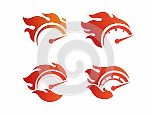 Fire Hot Speedometer Symbol Icon set. Automotive Industry Logo illustration vector