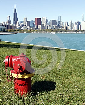 Fire hydrant with Chicago Skyline