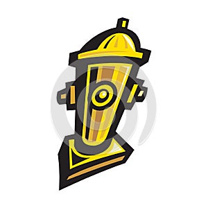 Fire hydrant icon. Yellow fire hydrant in flat style. Red, minimalist icon isolated on white background. Vector