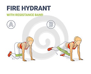 Fire Hydrant with Resistance Band, Female Home Workout Guidance, or Hip Abduction fitness exercise.