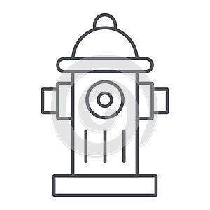 Fire hydrant thin line icon, equipment and protection, extinguish sign, vector graphics, a linear pattern on a white photo
