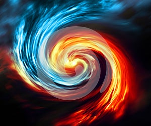 Fire and ice abstract background. Red and blue smoke swirl on dark background