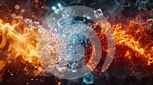 Interaction of fire and ice showcasing contrasting elements in a colorful display