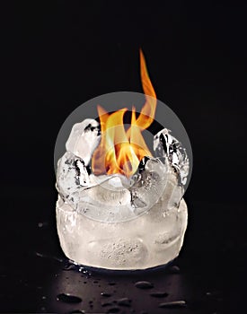 Fire and ice cubes melting cold hot