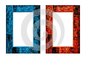 Fire and Ice. Framework in antique style. Vintage picture frame isolated on white background
