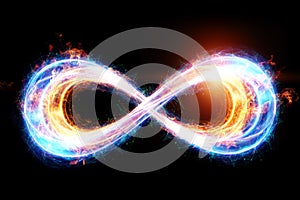 Fire ice infinity sign isolated on black background