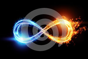 Fire ice infinity sign isolated on black background