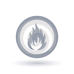 Fire icon in circle. Hot flame symbol.