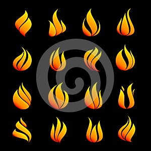 Fire icon set color on black background