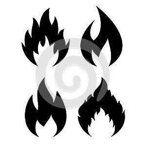 Fire icon, vector flame silhouette