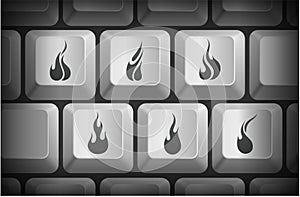 Fire Icons on Computer Keyboard Buttons