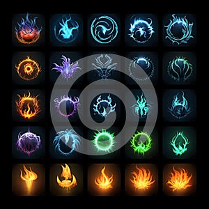 Fire icons set on black background. RGB EPS 10 vector illustration