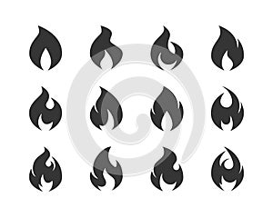 Fire icons, simple black emoji in flat style