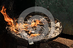 The fire is ignited by the devotees to pray and worship