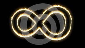 Fire infinity Fantasy with golden fire infinity on black Business concept Glow ring