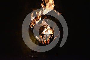 Fire in an iron fire pit