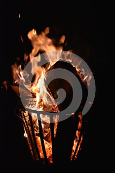 Fire in an iron fire pit