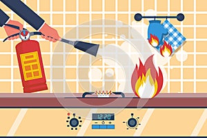 Fire in the kitchen. Accident in the kitchen vector