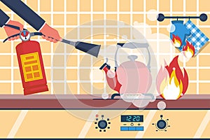 Fire in the kitchen. Accident in the kitchen vector