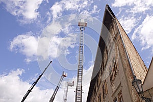 Fire ladders accessing roof of building