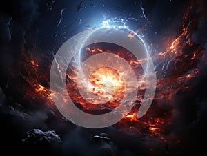 a fire and lava in space