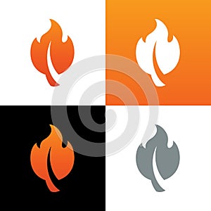 Fire leaf logo template, leaf and flame icon design, vector illustration