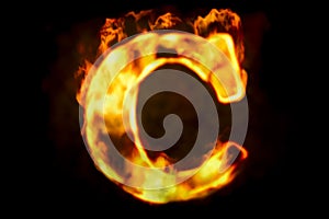 Fire letter C of burning flame light, 3D rendering