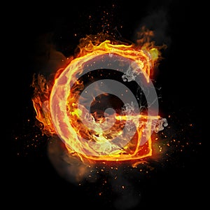 Fire letter G of burning flame light