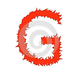 Fire letter G isolated on white background with clipping path