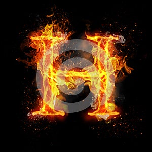 Fire letter H of burning flame light