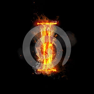 Fire letter I of burning flame light