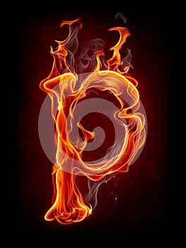 Fire letter isolated on black background